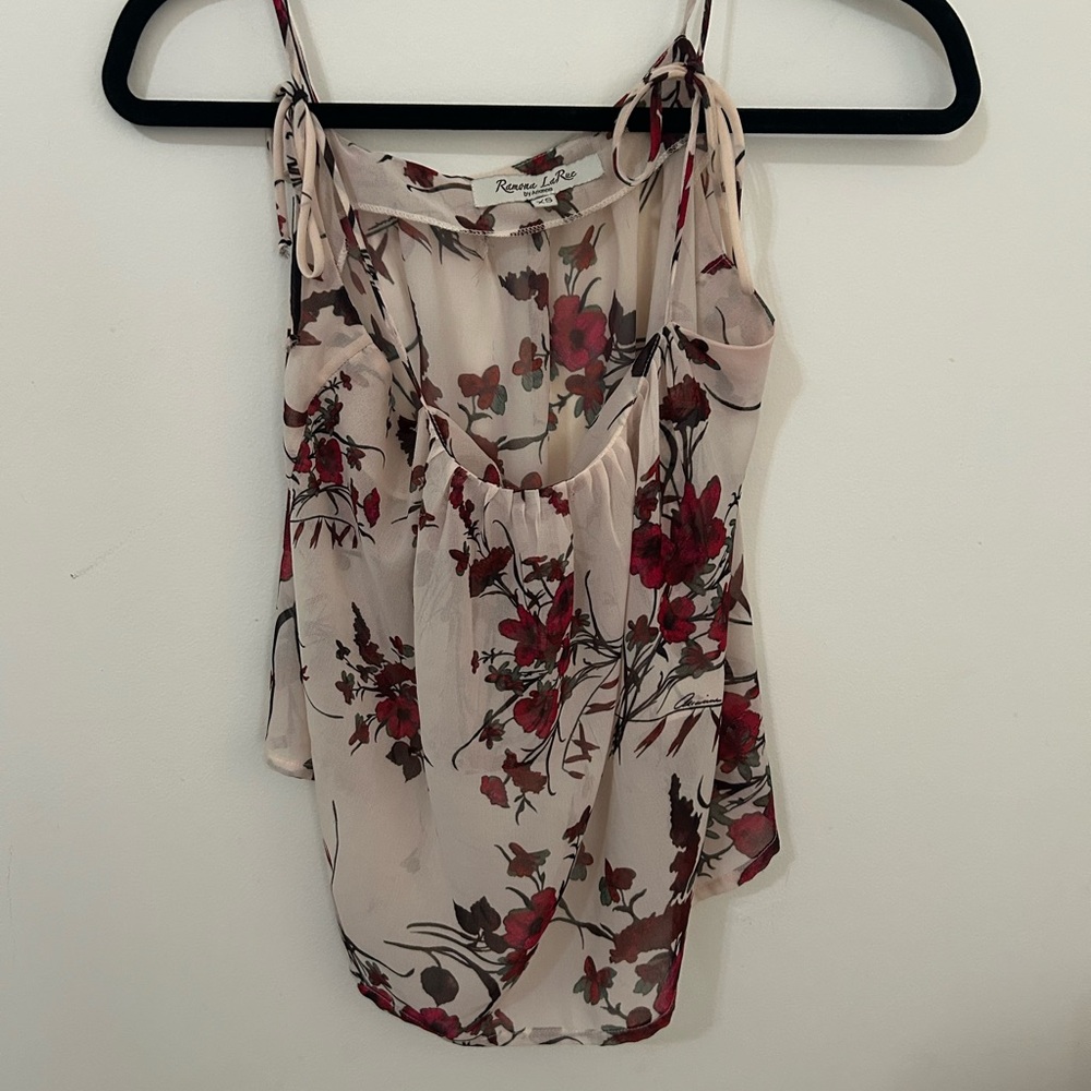 Floral Print Women's Top - Cream and Red